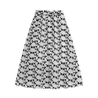 Floral Print Midi Skirt / Short-sleeve Drawstring Shirt