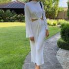Drawstring Long-sleeve Maxi Shift Dress