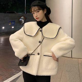Contrast Trim Collar Jacket White - One Size