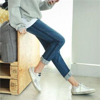 Contrast-trim Brushed-fleece Lined Tapered Jeans