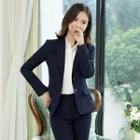 Single-breasted Blazer / Straight-leg Dress Pants / Long-sleeve Shirt / Set