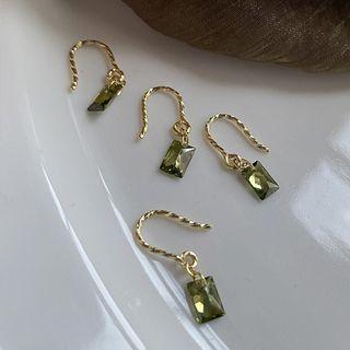 Rectangle Rhinestone Alloy Dangle Earring E207 - 1 Pair - Green & Gold - One Size