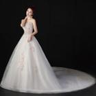 Flower Applique Off-shoulder Wedding Ball Gown