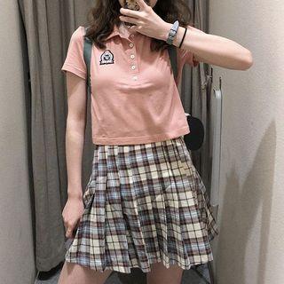 High-waist Pleated Plaid A-line Skirt