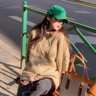 Plain Cable Knit Sweater Light Khaki - One Size