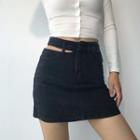 Cut-out Mini Pencil Denim Skirt
