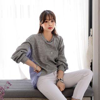 Balloon-sleeve Stripe-panel Back Pullover