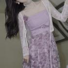 Spaghetti Strap Floral Print Panel Midi Dress / Floral Print Cardigan / Set