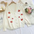 Maple Leaf Embroidered Cardigan