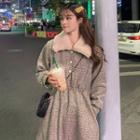 Faux-fur Collar Long-sleeve A-line Dress As Shown In Figure - One Size