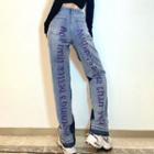Lettering High-waist Straight-leg Jeans