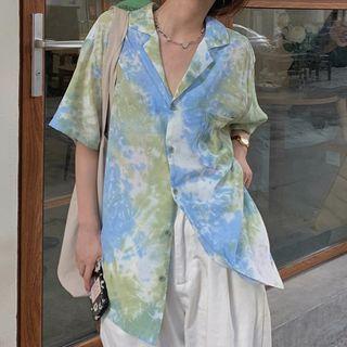 Short-sleeve Tie Dye Shirt Blue & Green - One Size