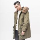 Faux Fur-trim Hooded Long Jacket