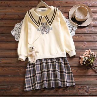 Mock Two-piece Long-sleeve Bear Print A-line Dress