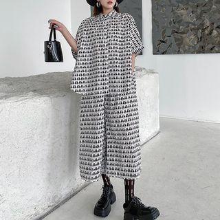 Short-sleeve Patterned Shirt / Crop Wide Leg Pants