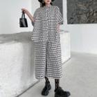 Short-sleeve Patterned Shirt / Crop Wide Leg Pants
