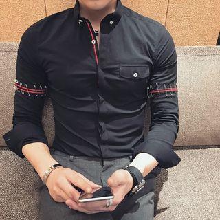 Safety Pin Detail Striped Long-sleeve Shirt