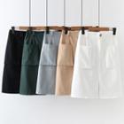 Plain Dual-pocket Slit-hem Skirt