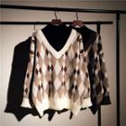 Mock Two-piece Argyle Oversize Sweater