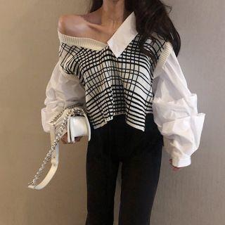 Mock Two-piece V-neck Sweater