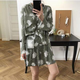 Long-sleeve Floral-print Shirt As Shown In Figure - One Size
