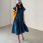 Short Sleeve Asymmetrical Oversized Dress Blue - One Size