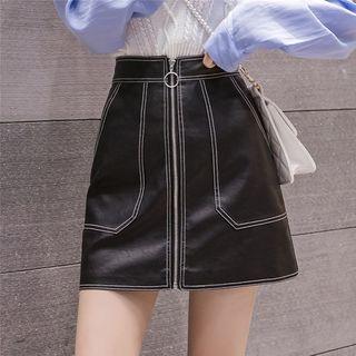 Zip Faux Leather A-line Mini Skirt
