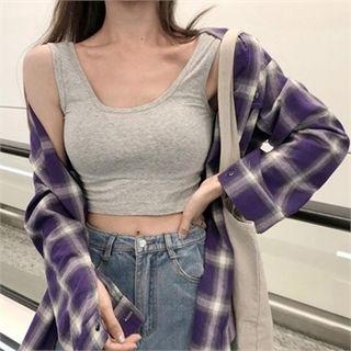 Scoop-neck Cropped Tank Top Gray - One Size