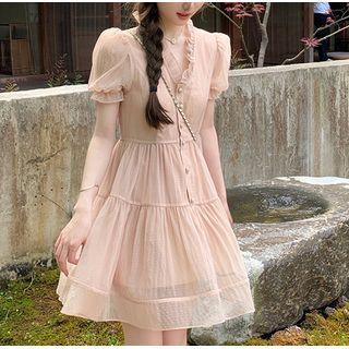 V-neck Plain Mesh Dress