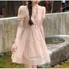 V-neck Plain Mesh Dress