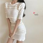 Short-sleeve Sheath Knit Dress White - One Size