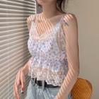 Short-sleeve Plain T-shirt / Spaghetti Strap Floral Top