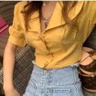 Short Sleeve Plain Shirt Yellow - One Size