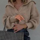 Puff-sleeve Polo-neck Sweater