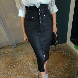 High-waist Coated Pencil Skirt