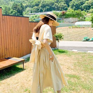 Tie-back Cuff-sleeve Maxi Flare Dress