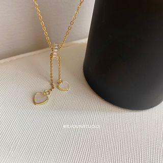 Heart Rhinestone Pendant Alloy Necklace E440 - Gold - One Size