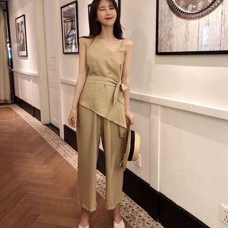 Set: Sleeveless Asymmetrical Top + Wide-leg Pants
