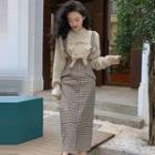 Ribbed Sweater / Plaid Jumper Skirt