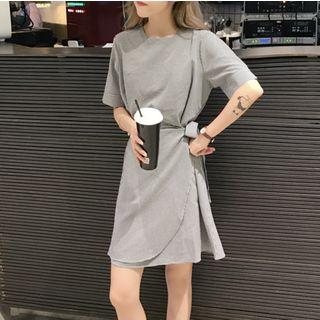 Plaid Side Tie Short-sleeve Dress