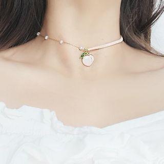Asymmetric Faux Pearl Peach Pendant Choker