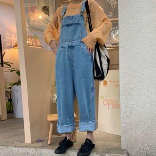 Wide-leg Denim Jumper Pants / Drawstring Cut-out Sweater