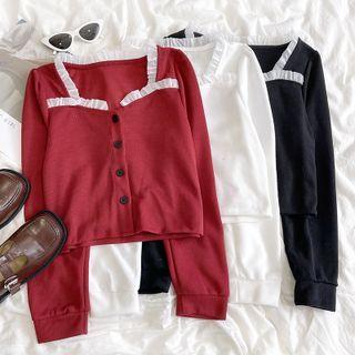 Long-sleeve Square-neck Ruffle Trim Shirt