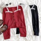 Long-sleeve Square-neck Ruffle Trim Shirt