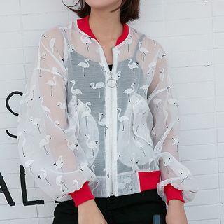Swan Print Mesh Zip Jacket