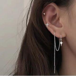 Set: Star Threader Earring + Ear Stud Set Of 2 - Threader Earring & Ear Stud - Silver - One Size