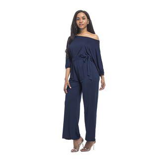 Plain Off Shoulder Long Sleeve Jumpsuit