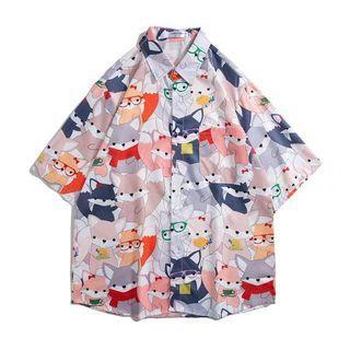 Short-sleeve Fox Print Shirt