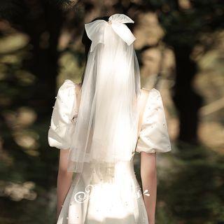 Ribbon Mesh Wedding Veil White - One Size
