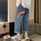 Rainbow Print Plain Jeans